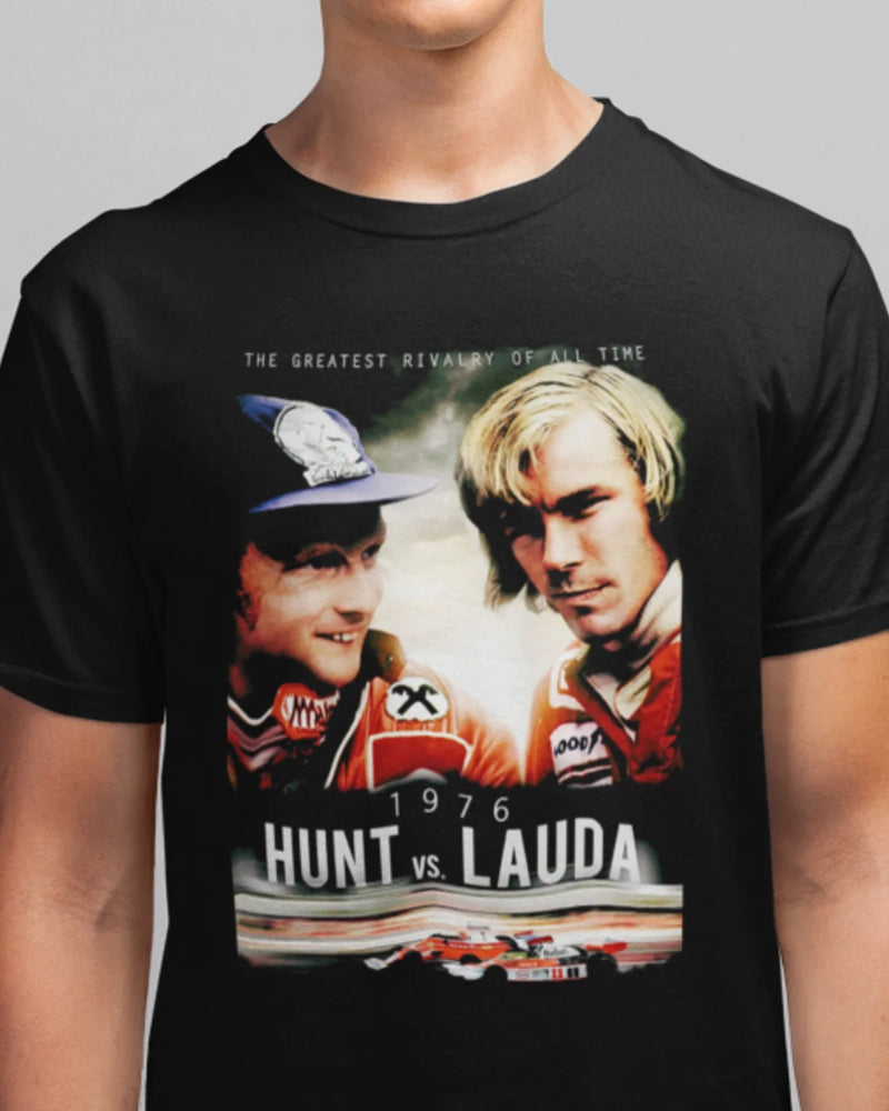 Camiseta Algodão Premium Fórmula 1 - Niki Lauda VS James Hunt 1976