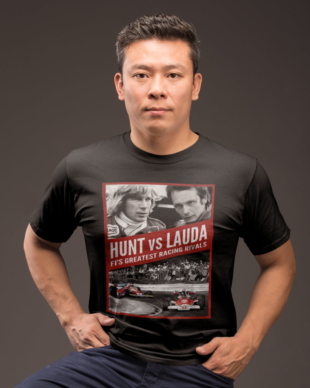 Camiseta Algodão Premium Fórmula 1 - James Hunt VS Niki Lauda