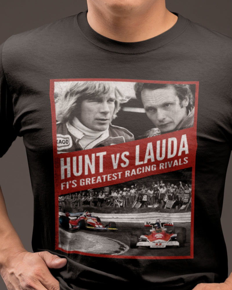 Camiseta Algodão Premium Fórmula 1 - James Hunt VS Niki Lauda