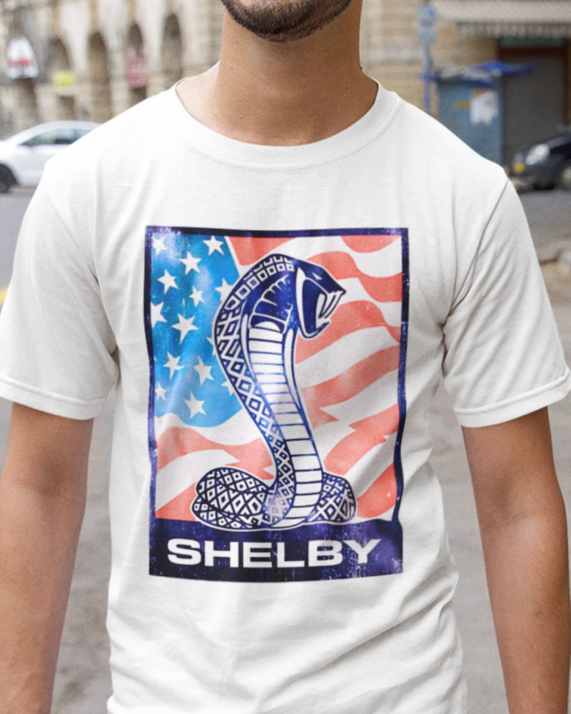 Camiseta Algodão Premium Carros - Shelby US Flag